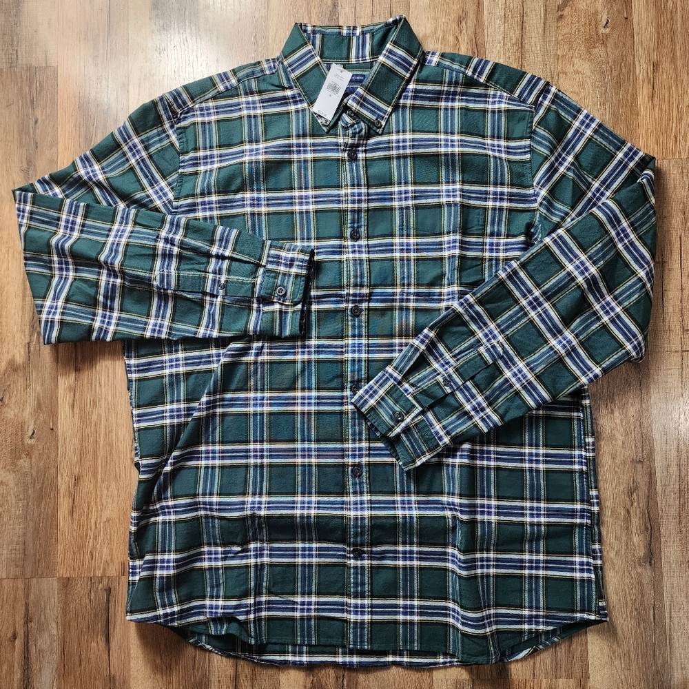❗️NWT❗️Men's GAP Long Sleeve Green Plaid Oxford Stretch Woven Shirt Size XL
